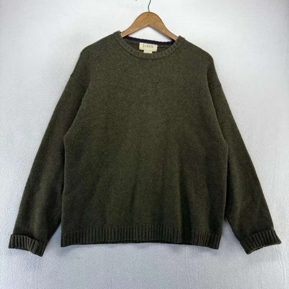 Vintage J Crew Sweater Mens Large Green 100% Wool Blank Military Solid Crew y2k